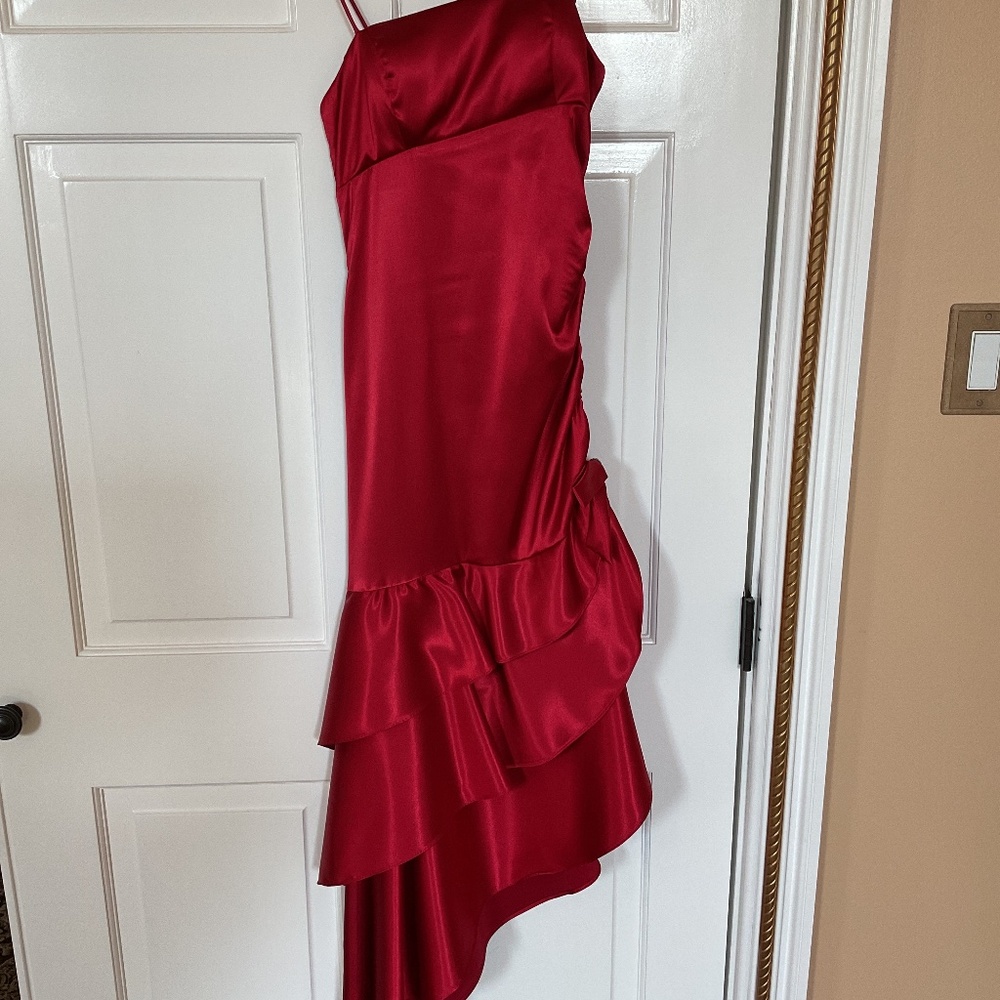 Blondie Nites By Linda Bernell Red Asymmetrical Cocktail Dress Size 5
